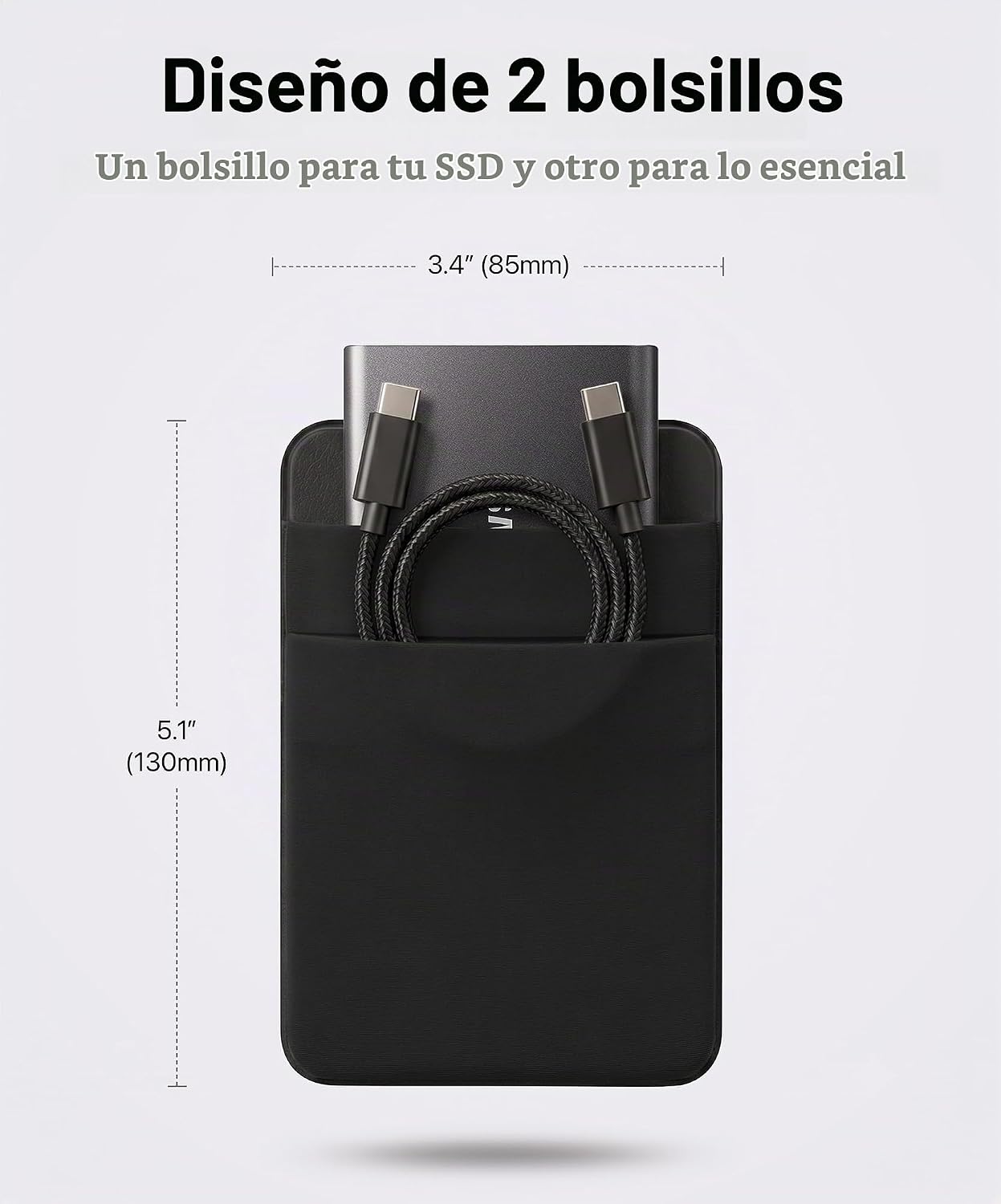 2-Pocket Adhesive Organizer for Portable SSD, Hard Drive & Tech Accessories with 3M Reusable Mount - Image 3