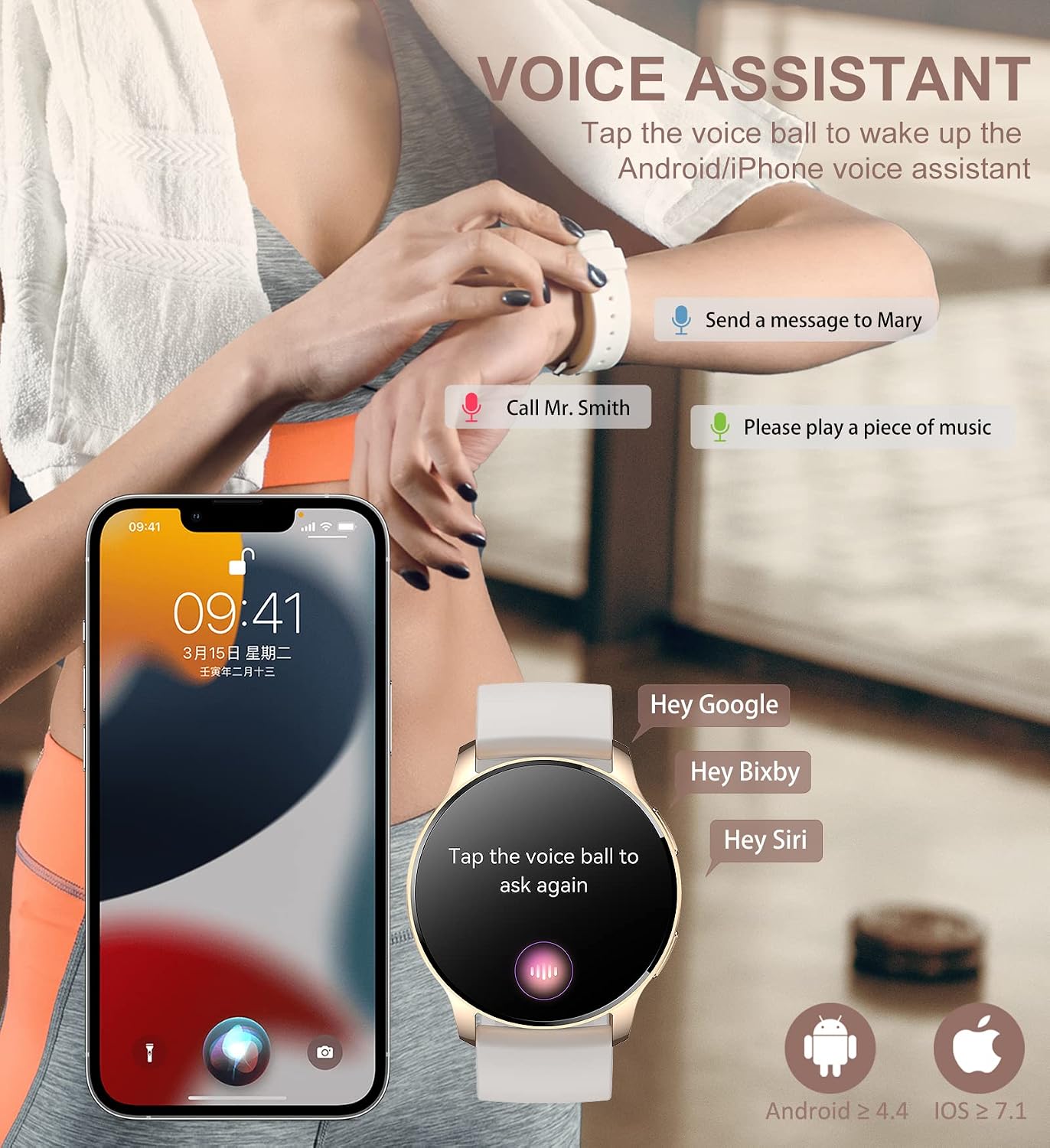 Women’s Smartwatch with Bluetooth Calling, 1.35" HD Touchscreen, Fitness & Activity Tracking, 3 Bands, IP67 - Image 7