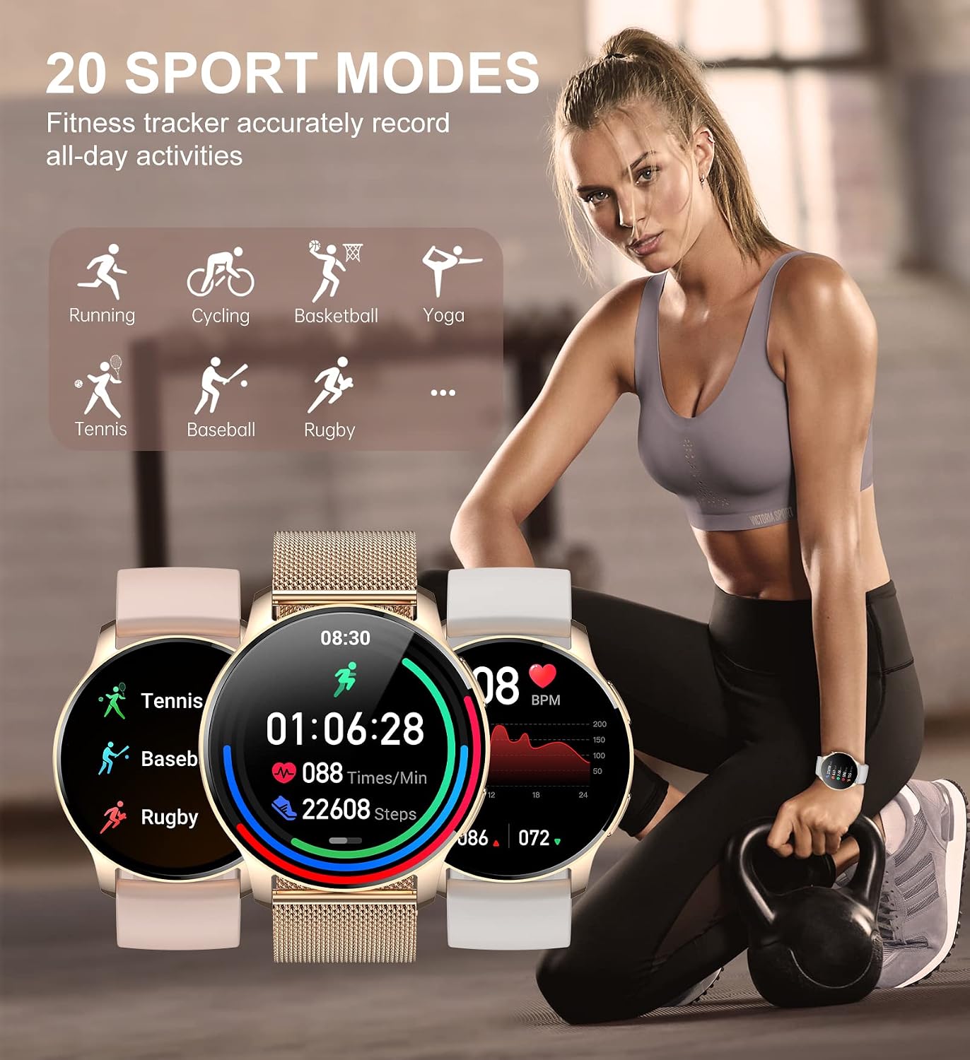 Women’s Smartwatch with Bluetooth Calling, 1.35" HD Touchscreen, Fitness & Activity Tracking, 3 Bands, IP67 - Image 4