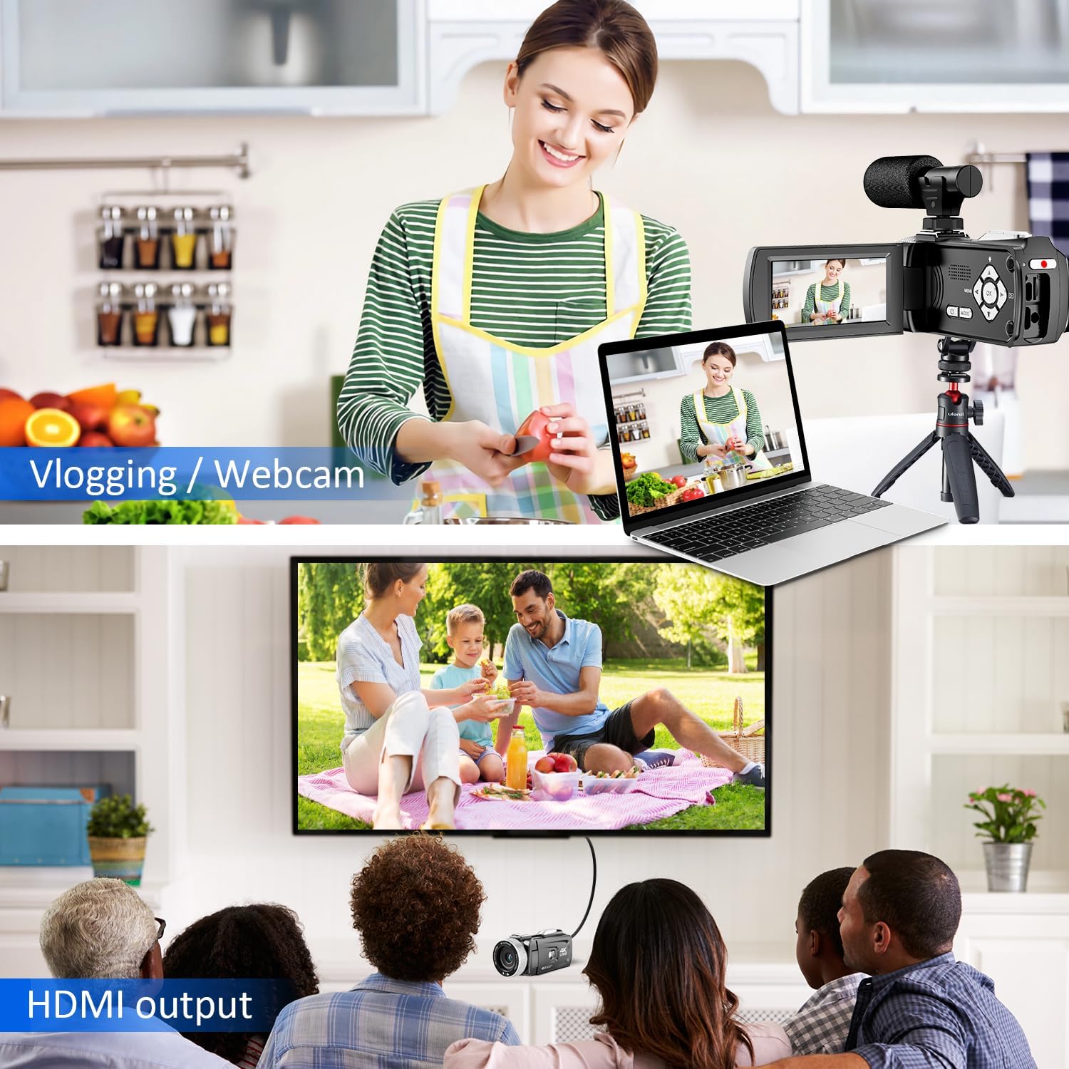 4K Digital Video Camera 48MP 60FPS Vlogging Camcorder with Microphone, 32GB SD Card, 2 Batteries & Remote Control - Image 2