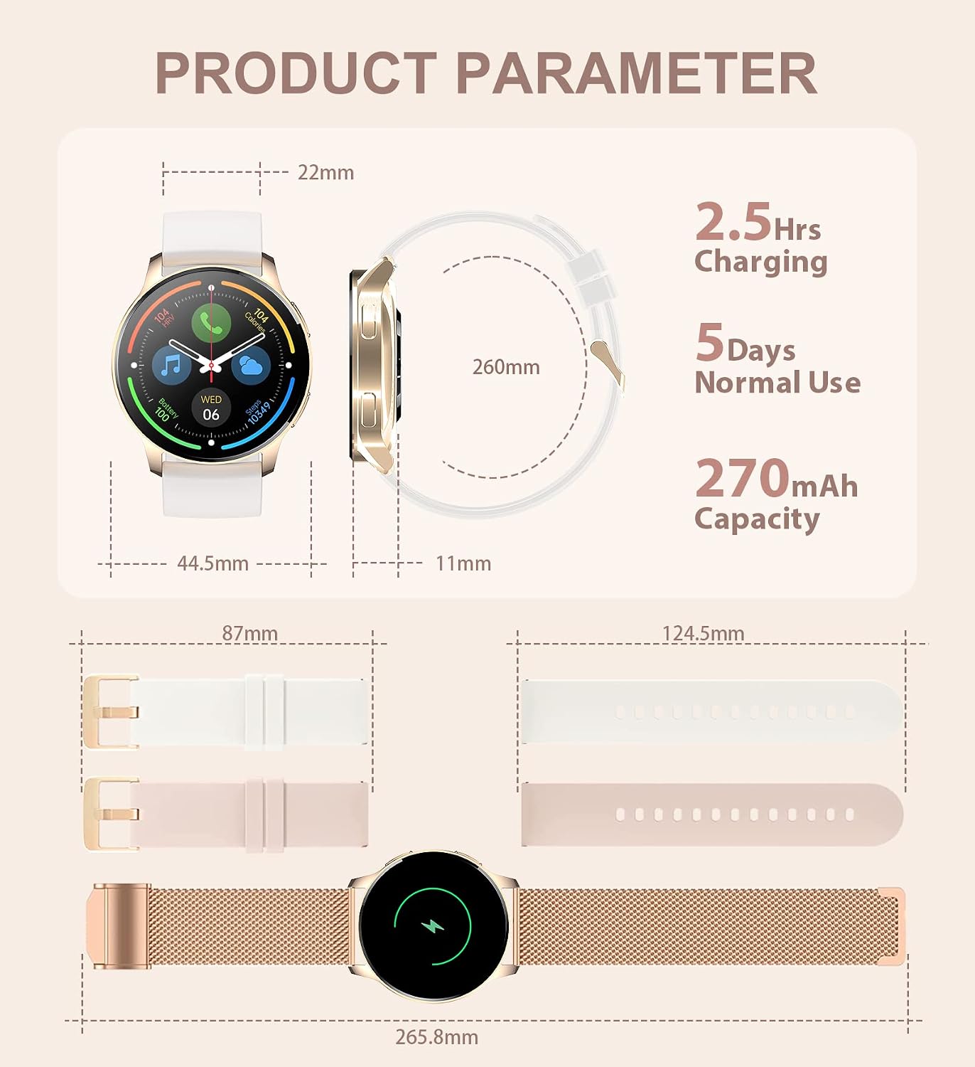 Women’s Smartwatch with Bluetooth Calling, 1.35" HD Touchscreen, Fitness & Activity Tracking, 3 Bands, IP67 - Image 5