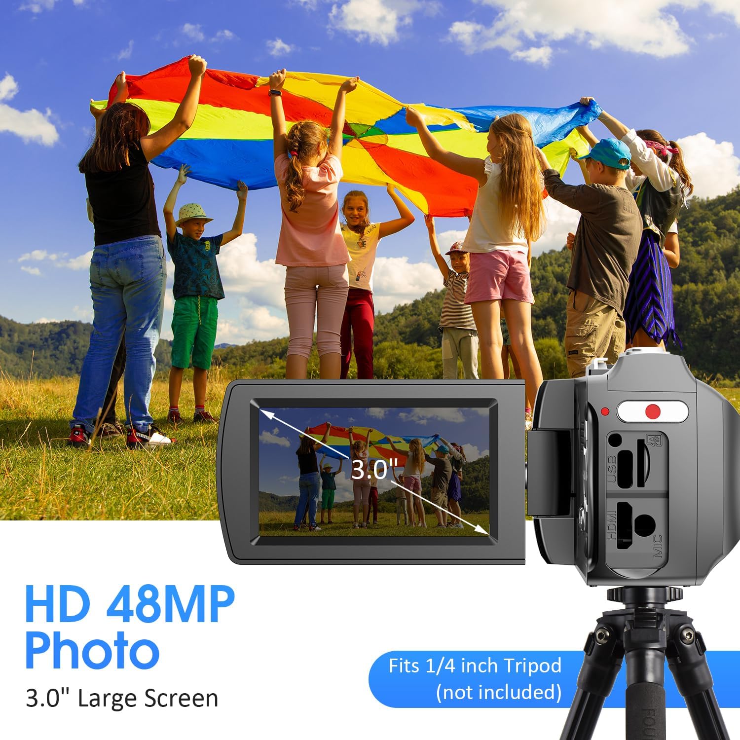 4K Digital Video Camera 48MP 60FPS Vlogging Camcorder with Microphone, 32GB SD Card, 2 Batteries & Remote Control - Image 3