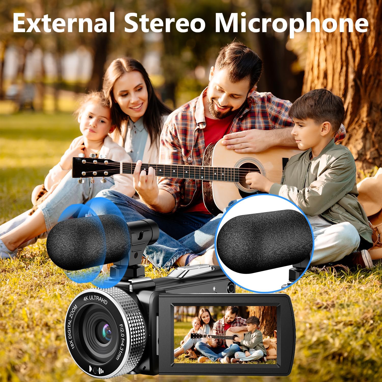 4K Digital Video Camera 48MP 60FPS Vlogging Camcorder with Microphone, 32GB SD Card, 2 Batteries & Remote Control - Image 5