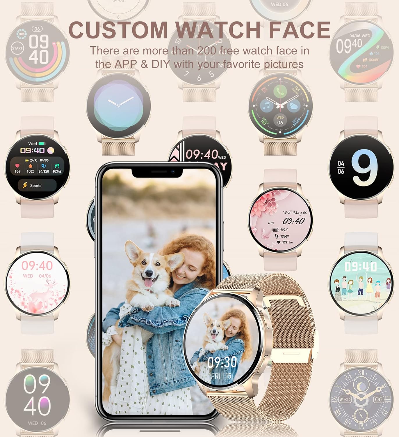 Women’s Smartwatch with Bluetooth Calling, 1.35" HD Touchscreen, Fitness & Activity Tracking, 3 Bands, IP67 - Image 6